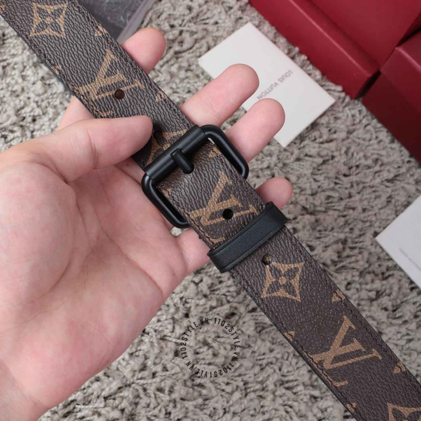 Belt Louis Vuitton màu nâu phối họa tiết Monogram