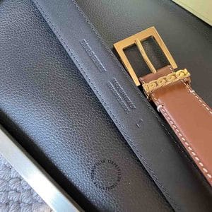 Thắt lưng Buberry dây nâu mặt khóa xỏ kim vàng - Hình ảnh 4