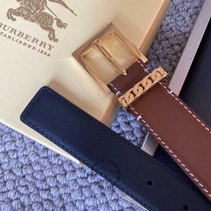Thắt lưng Buberry dây nâu mặt khóa xỏ kim vàng - Hình ảnh 2