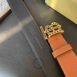 Thắt lưng Buberry nam màu nâu khóa logo TB vàng - Hình ảnh 2