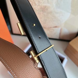 Thắt lưng Hermes nam 2 mặt đen - nâu khóa logo vàng - Hình ảnh 8