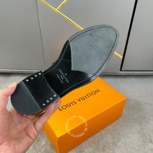 Giày lười Louis Vuitton siêu cấp đen bóng đai họa tiết Monogram - Hình ảnh 9