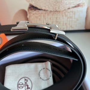 Thắt lưng Hermes da bò thật mặt khóa logo bạc - Ảnh 5