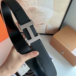 Thắt lưng Hermes da bò thật mặt khóa logo bạc - Ảnh 3