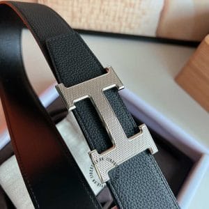 Thắt lưng Hermes da bò thật mặt khóa logo bạc - Ảnh 2