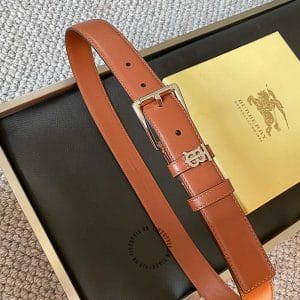 Thắt lưng Burberry nam dây nâu da bò mặt khóa bạc logo TB - Ảnh 2