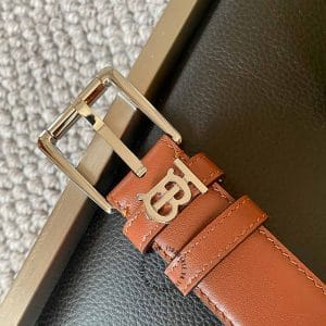 Thắt lưng Burberry nam dây nâu da bò mặt khóa bạc logo TB - Ảnh 3