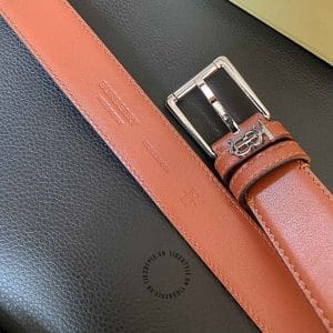 Thắt lưng Burberry nam dây nâu da bò mặt khóa bạc logo TB - Ảnh 4