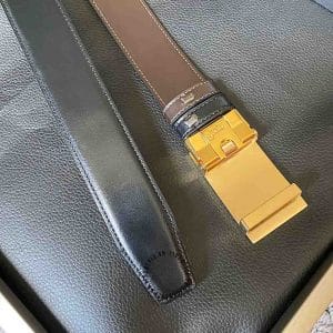Thắt lưng Montblanc dây đen trơn khóa trượt vàng - Ảnh 3