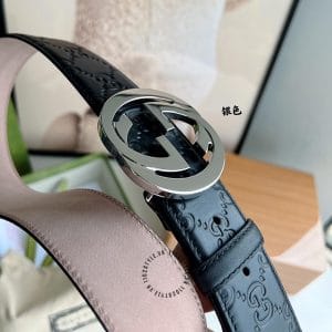 Thắt lưng Gucci nam da thật, mặt logo tròn màu bạc - Hình ảnh 6