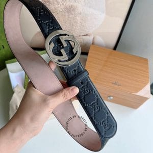 Thắt lưng Gucci nam da thật, mặt logo tròn màu bạc - Hình ảnh 5