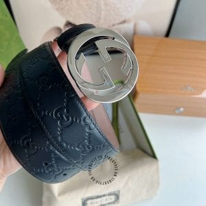 Thắt lưng Gucci nam da thật, mặt logo tròn màu bạc - Hình ảnh 4