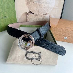 Thắt lưng Gucci nam da thật, mặt logo tròn màu bạc - Hình ảnh 2