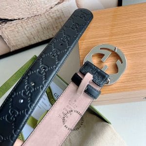 Thắt lưng Gucci nam da thật, mặt logo tròn màu bạc - Hình ảnh 8