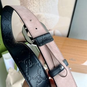 Thắt lưng Gucci nam da thật, mặt logo tròn màu bạc - Hình ảnh 7