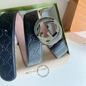 Thắt lưng Gucci nam da thật, mặt logo tròn màu bạc - Hình ảnh 3