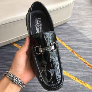 Giày tây Sanvatore Ferragamo nam hàng hiệu da bò màu đen bóng - Ảnh 4