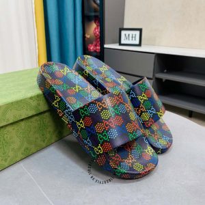 Dép quai ngang Gucci phối màu hoạ tiết monogram cao cấp - Ảnh 2