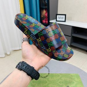 Dép quai ngang Gucci phối màu hoạ tiết monogram cao cấp - Ảnh 3