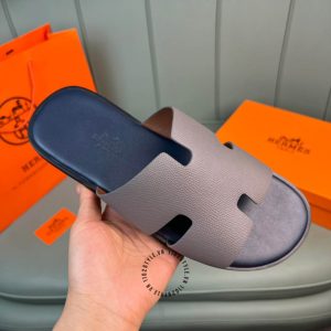 Dép nam Hermes da thật xanh than phiên bản cao cấp - Hình ảnh 6