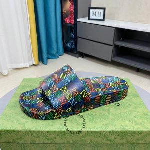 Dép quai ngang Gucci phối màu hoạ tiết monogram cao cấp - Ảnh 4