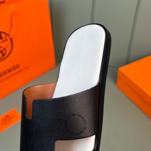 Dép Hermes nam quai da sần đen hàng hiệu Luxury - Ảnh 8