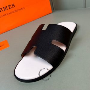 Dép Hermes nam quai da sần đen hàng hiệu Luxury - Ảnh 7