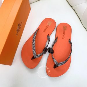 Dép Hermes nam màu cam quai bạc cao cấp - Ảnh 6