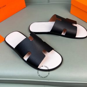 Dép Hermes nam quai da sần đen hàng hiệu Luxury - Ảnh 3