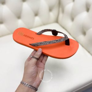 Dép Hermes nam màu cam quai bạc cao cấp - Ảnh 8
