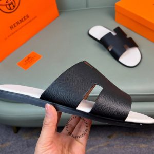 Dép Hermes nam quai da sần đen hàng hiệu Luxury - Ảnh 9