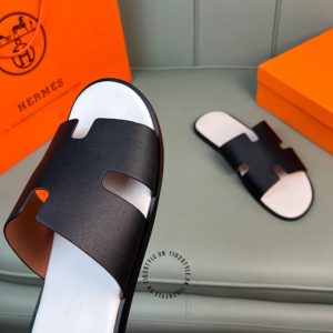 Dép Hermes nam quai da sần đen hàng hiệu Luxury - Ảnh 6