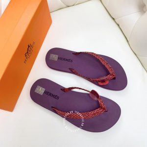 Dép kẹp nữ Hermes màu tím quai đỏ hàng hiệu giá tốt - Hình ảnh 3