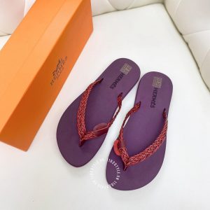 Dép kẹp nữ Hermes màu tím quai đỏ hàng hiệu giá tốt - Hình ảnh 4