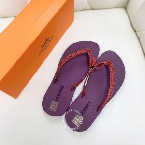 Dép kẹp nữ Hermes màu tím quai đỏ hàng hiệu giá tốt - Hình ảnh 5