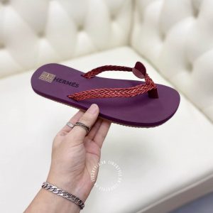 Dép kẹp nữ Hermes màu tím quai đỏ hàng hiệu giá tốt - Hình ảnh 6