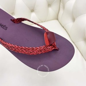 Dép kẹp nữ Hermes màu tím quai đỏ hàng hiệu giá tốt - Hình ảnh 7