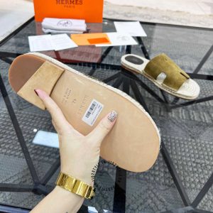 Dép Hermes quai da lộn xanh rêu phiên bản hàng hiệu cao cấp - Ảnh 9