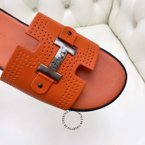 Dép Hermes nam màu cam logo đen nhám cao cấp - Ảnh 8