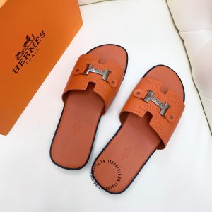 Dép Hermes nam màu cam logo đen nhám cao cấp - Ảnh 2