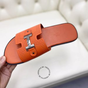 Dép Hermes nam màu cam logo đen nhám cao cấp - Ảnh 6