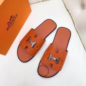 Dép Hermes nam màu cam logo đen nhám cao cấp - Ảnh 4