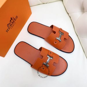 Dép Hermes nam màu cam logo đen nhám cao cấp - Ảnh 3