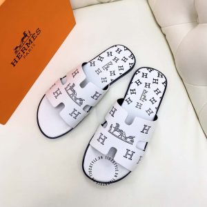 Dép nam Hermes trắng hoạ tiết đen chất lượng cao - Ảnh 4