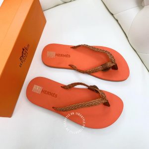 Dép Hermes màu cam quai nâu cao cấp giá tốt - Ảnh 5