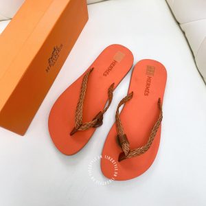 Dép Hermes màu cam quai nâu cao cấp giá tốt - Ảnh 4