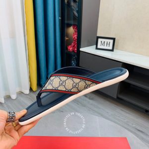 Dép Gucci nam màu xanh đen quai viền đỏ cao cấp - Ảnh 3