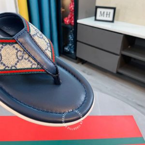 Dép Gucci nam màu xanh đen quai viền đỏ cao cấp - Ảnh 4
