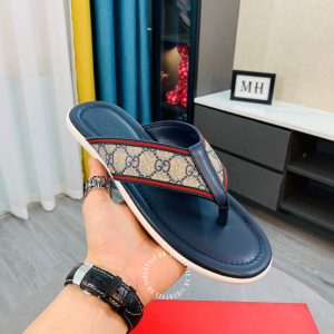 Dép Gucci nam màu xanh đen quai viền đỏ cao cấp - Ảnh 5