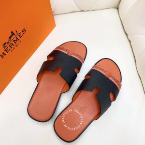Dép Hermes nam cam quai đen hoạ tiết phối màu hàng hiệu - Ảnh 2